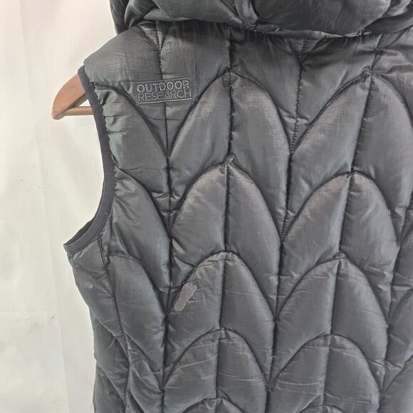 Outdoor Research Down Vest Womens Small Black Puffer Hooded Aria Zip Goose - Picture 6 of 9